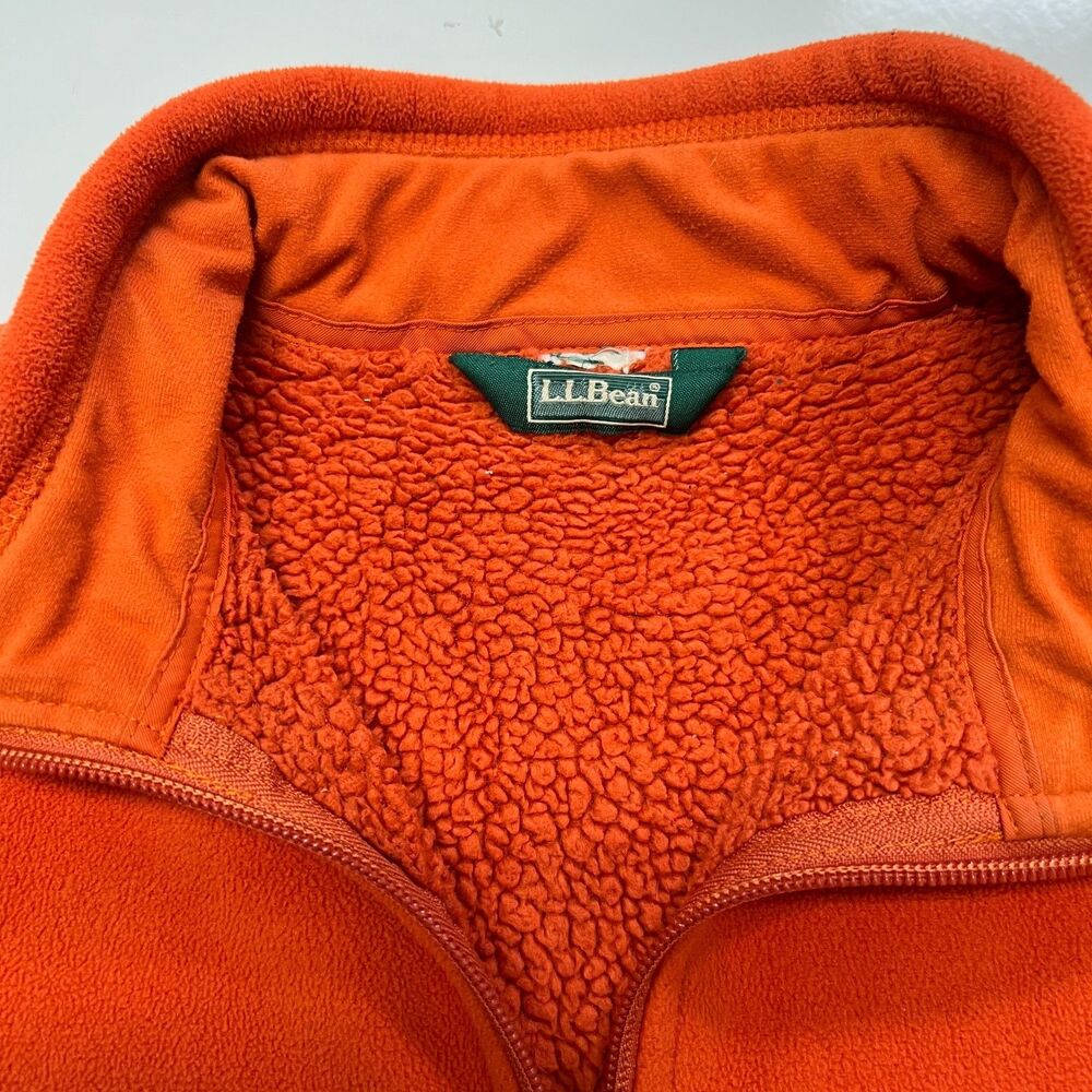 LL Bean Kids Fleece Jacket Orange Full Zip Mock Neck Hole Flaw As Is - Picture 3 of 7